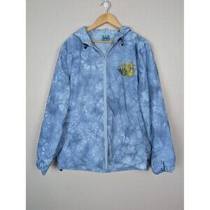 Teenage Bored Jacket Mens Large Blue Tie Dye Full Zip Sun Graphic Hooded Nylon